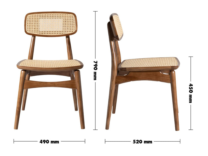 Japandi rattan dining chair serene size charts.