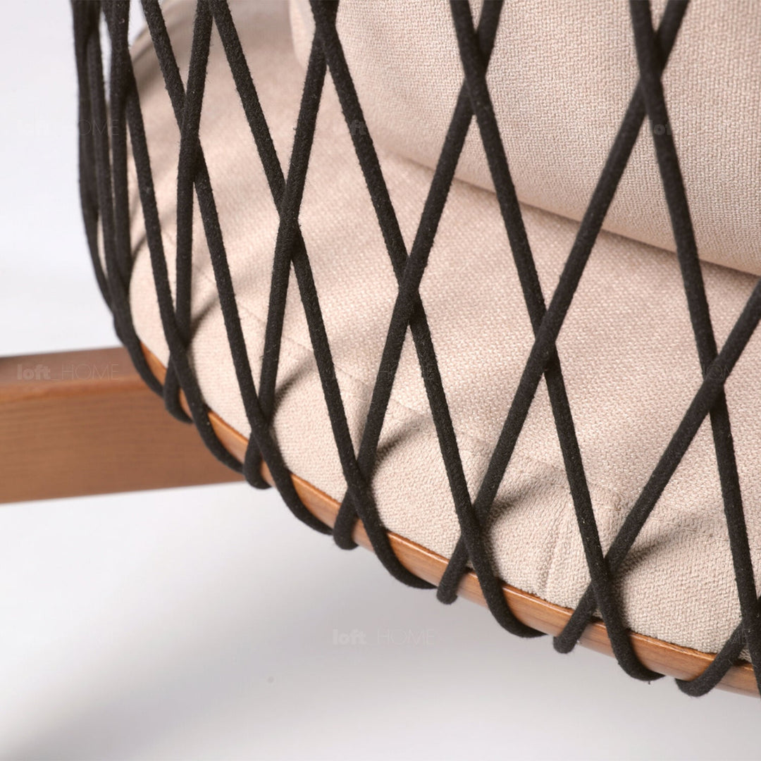 Japandi rope woven 1 seater sofa basket in panoramic view.