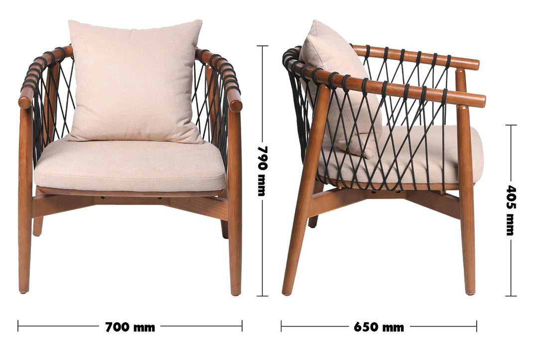 Japandi rope woven 1 seater sofa basket size charts.