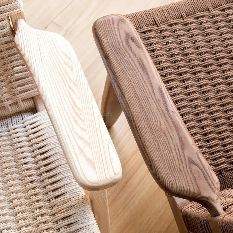 Japandi wood woven rope 1 seater sofa ch25 in close up details.