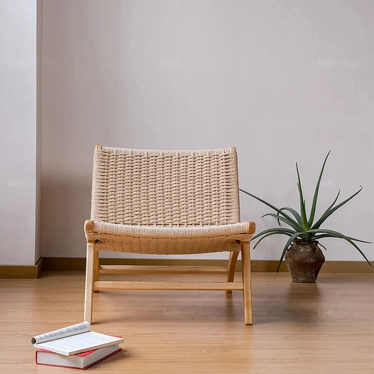 Japandi wood woven rope 1 seater sofa london in details.