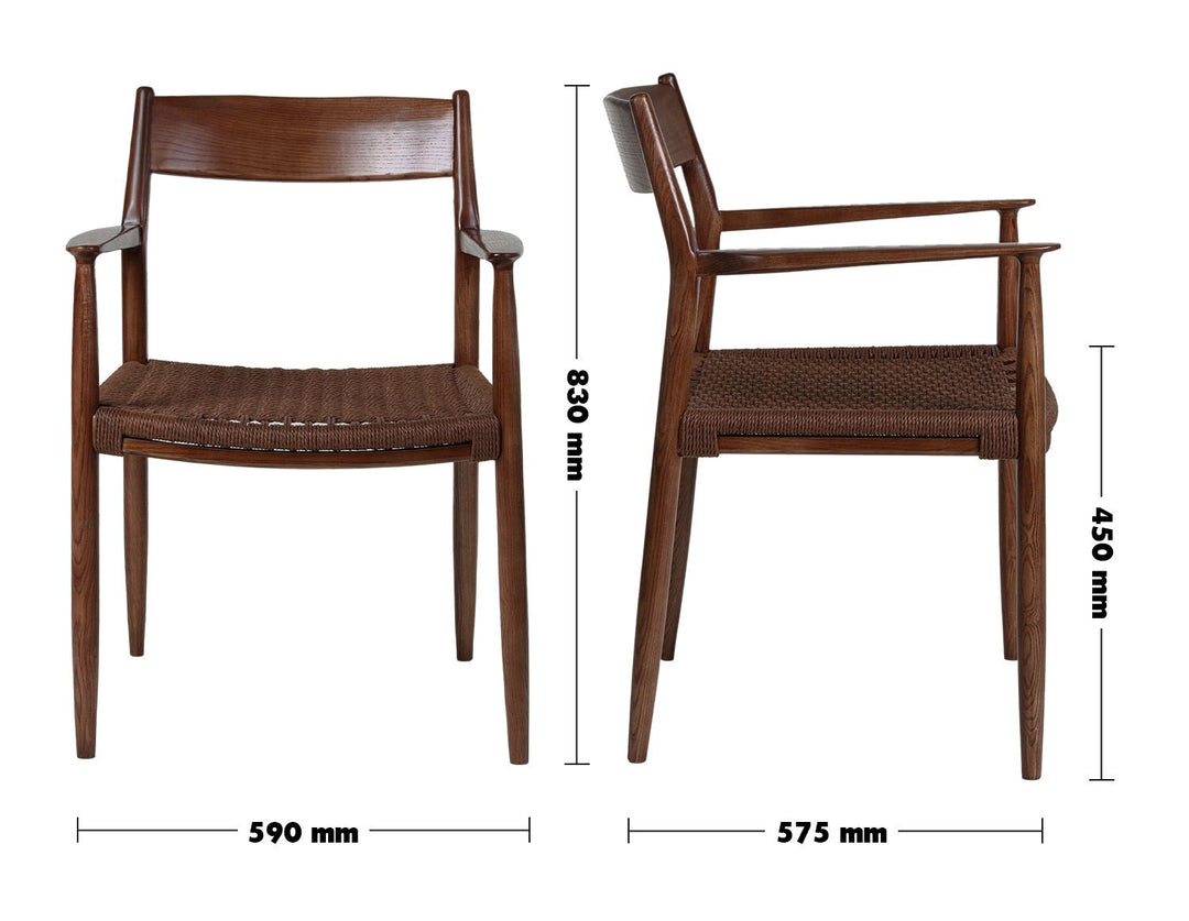 Japandi rope woven dining chair aikin size charts.