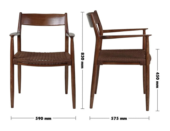 Japandi wood woven rope dining chair aikin size charts.