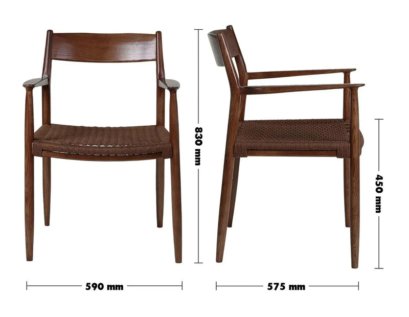 Japandi wood woven rope dining chair aikin size charts.