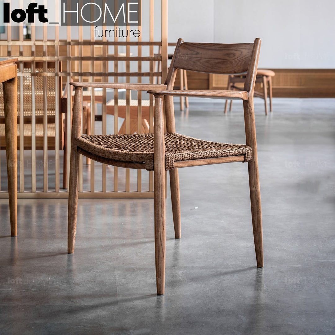 Japandi rope woven dining chair aikin primary product view.