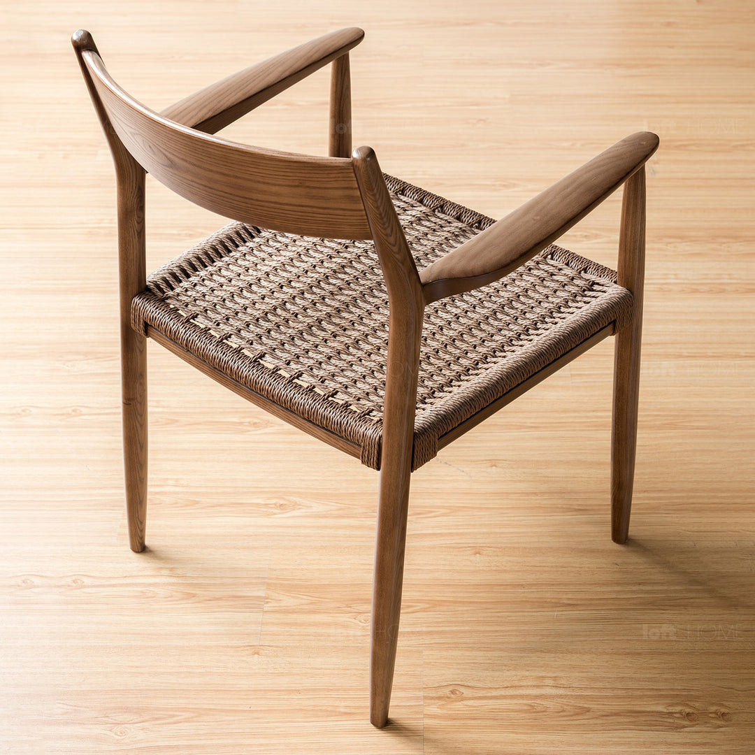 Japandi rope woven dining chair aikin with context.
