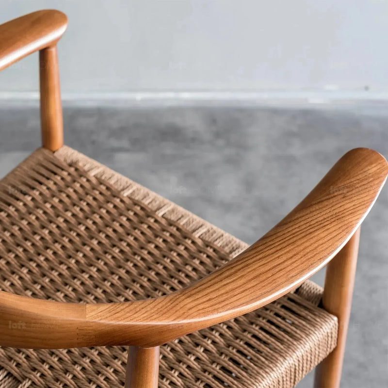 Japandi wood woven rope dining chair kennedy in still life.