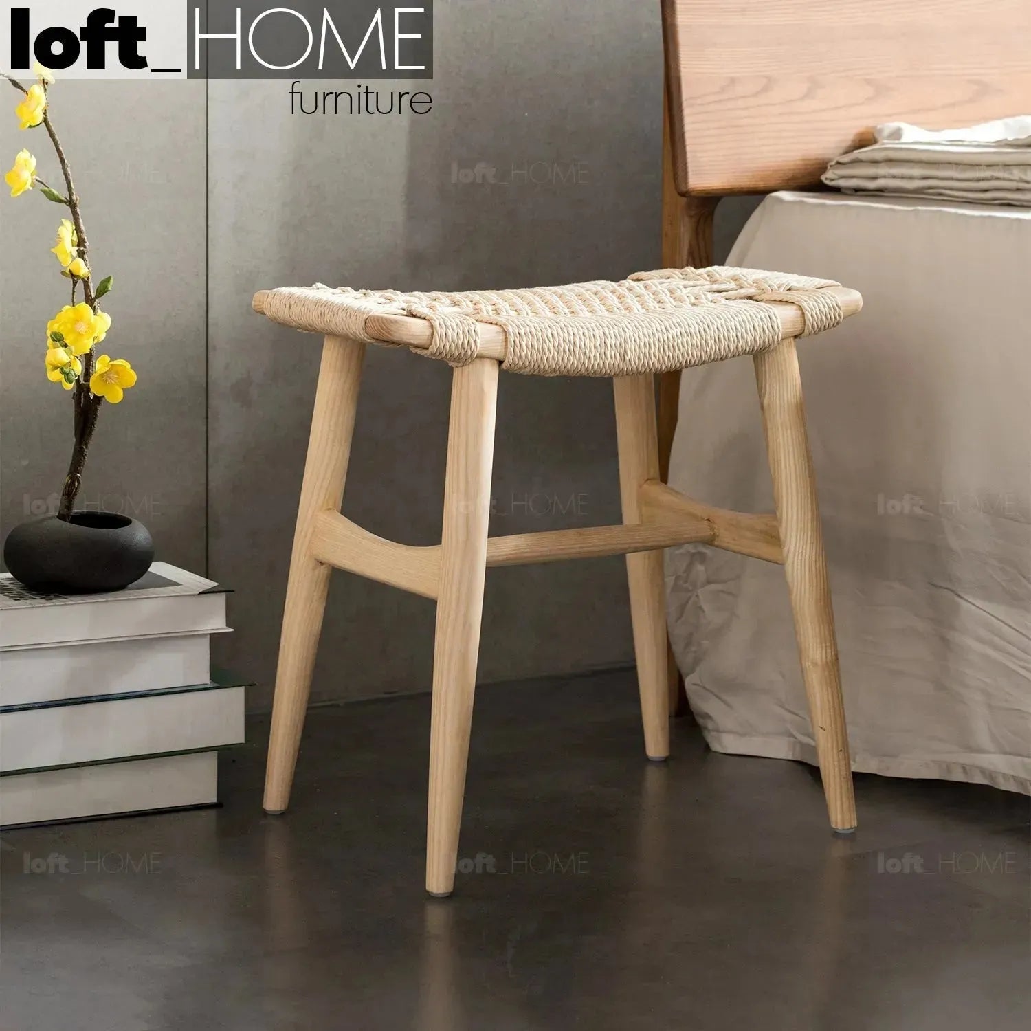 Japandi Wood Woven Rope Dining Stool WOVEN – LOFT HOME