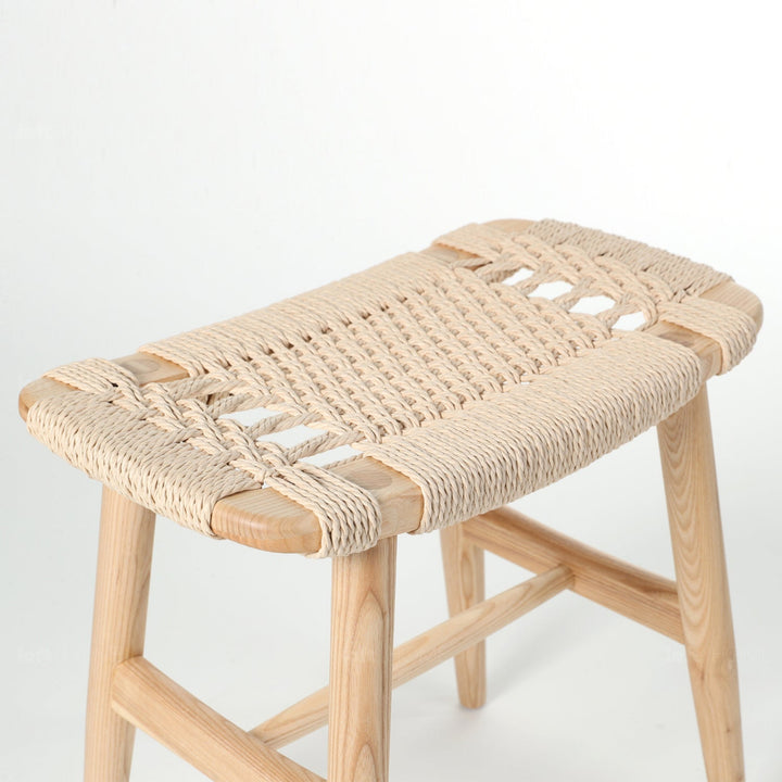 Japandi rope woven dining stool woven in panoramic view.