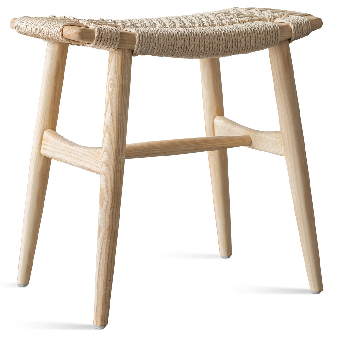 Japandi rope woven dining stool woven in white background.