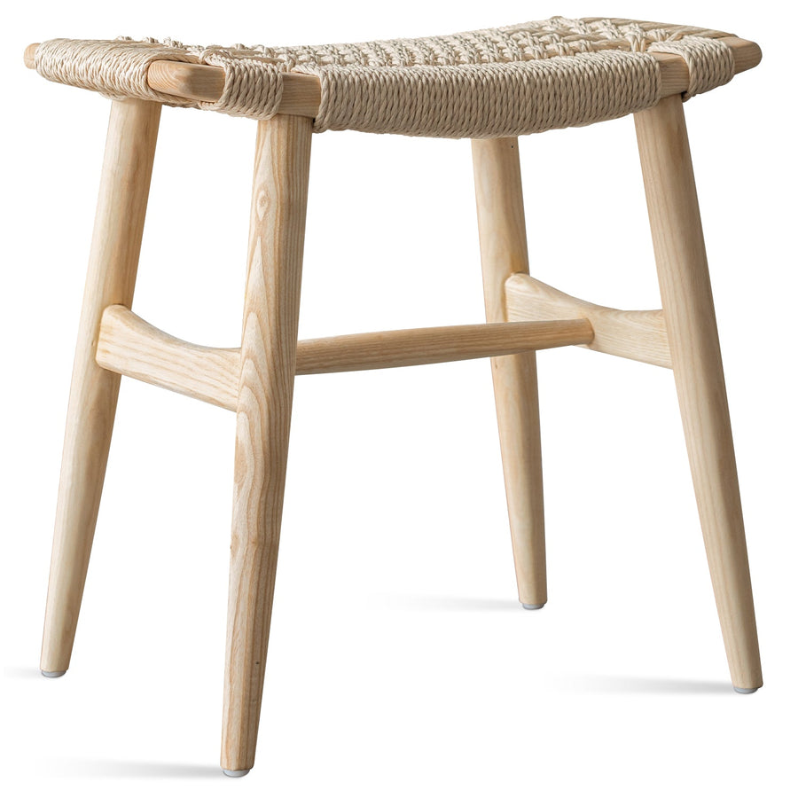 Japandi rope woven dining stool woven in white background.