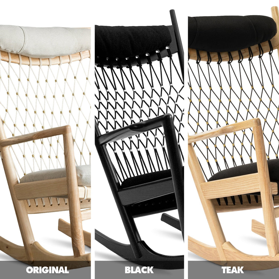 Japandi rope woven rocking chair hans wegner color swatches.