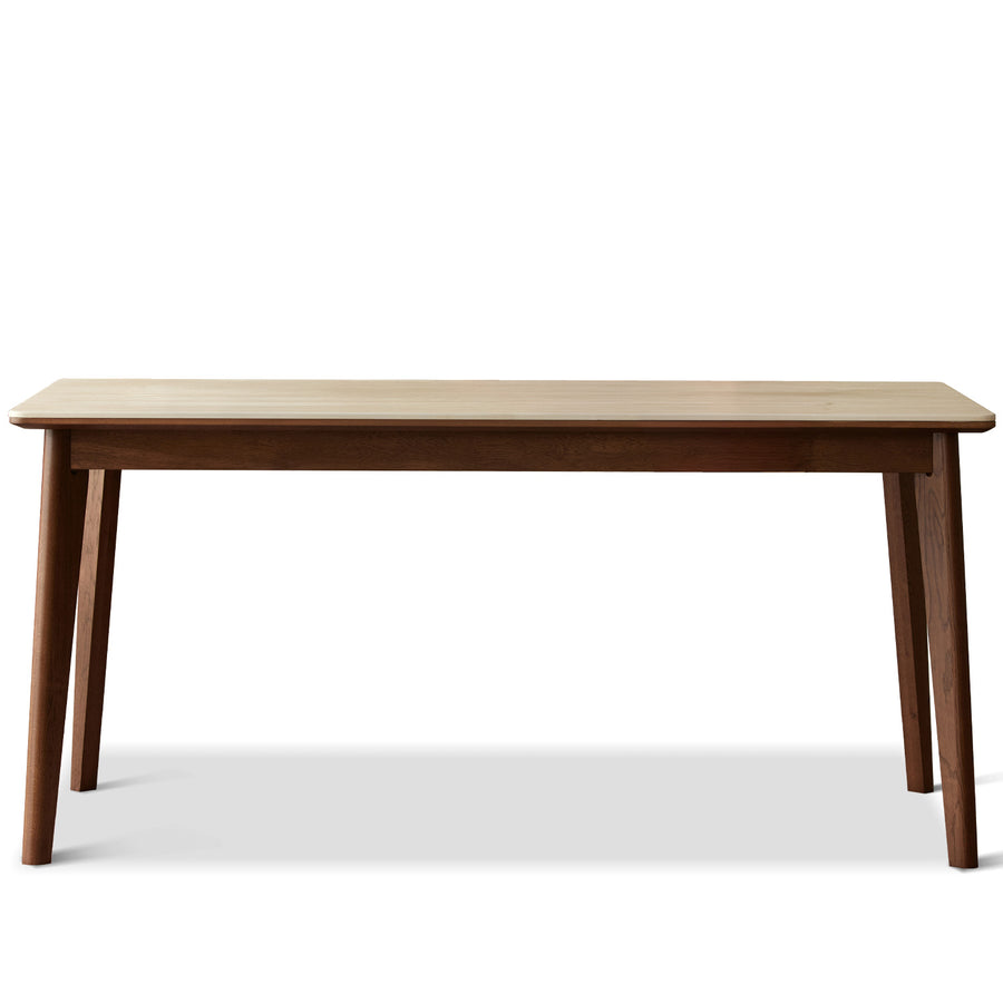 Japandi sintered stone oak wood dining table lennor in white background.