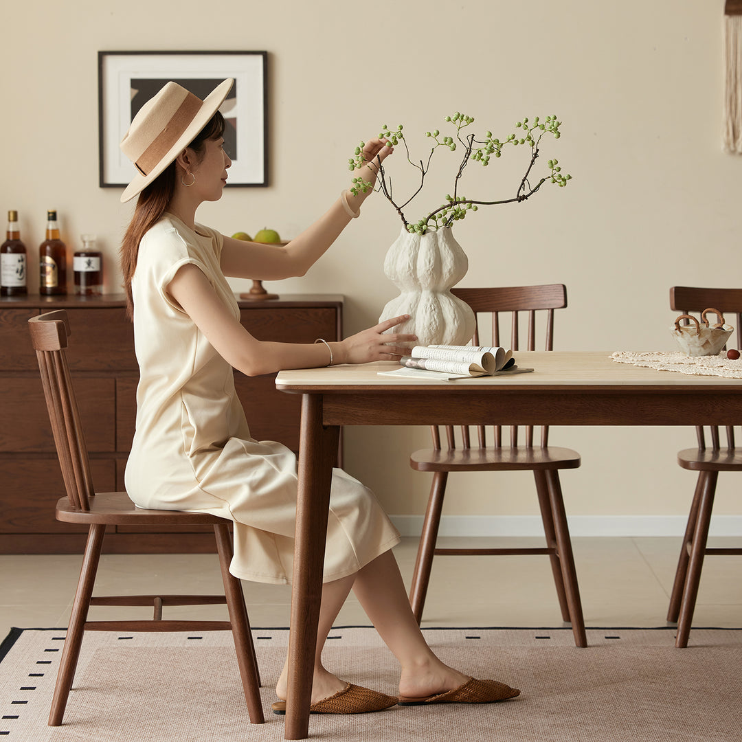Japandi sintered stone oak wood dining table lennor color swatches.