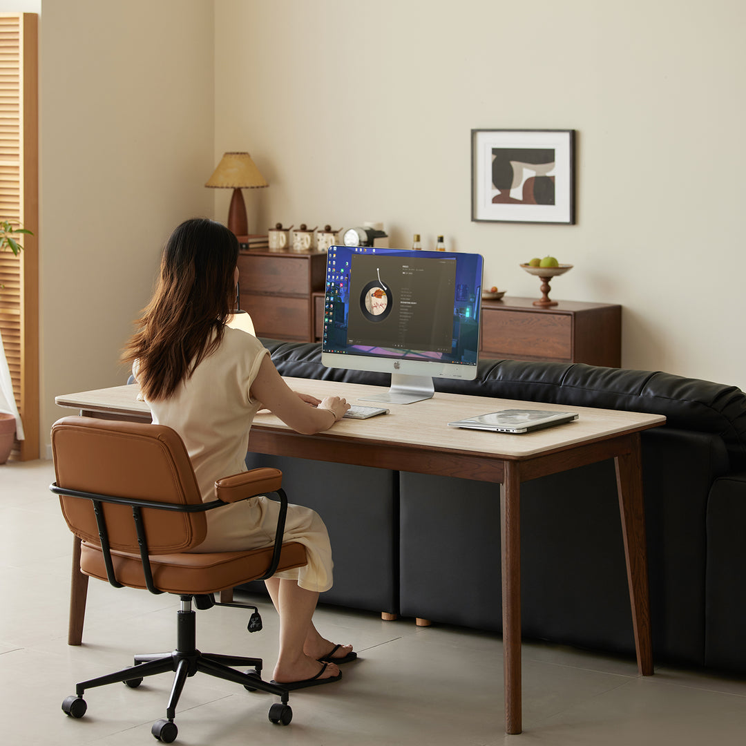 Japandi sintered stone oak wood dining table lennor material variants.