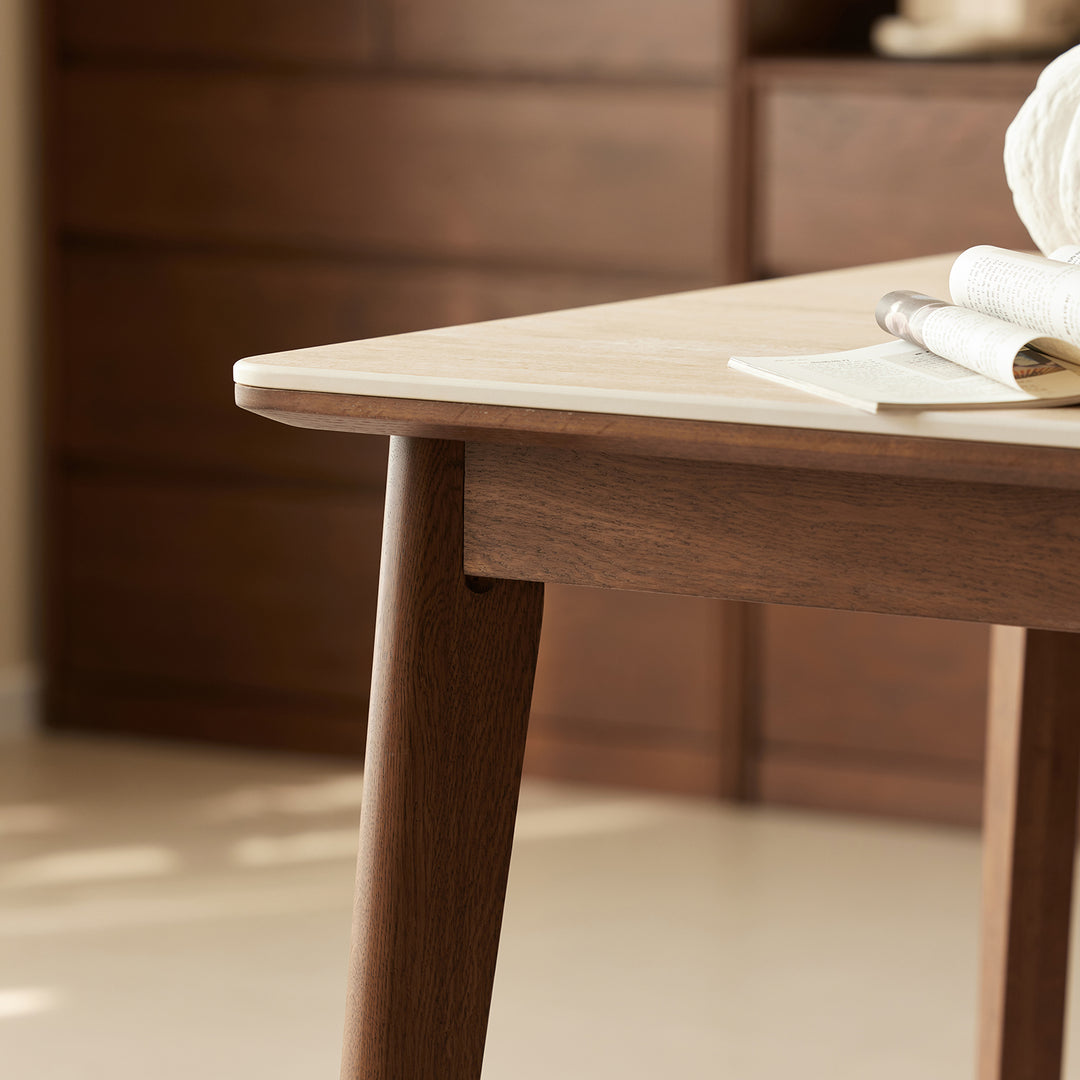 Japandi sintered stone oak wood dining table lennor in details.