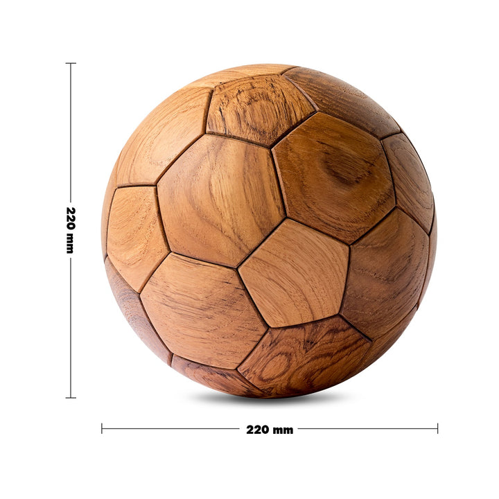Japandi teak wood decor football size charts.