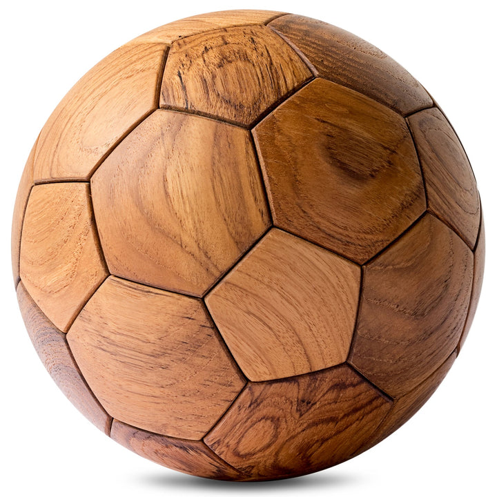 Japandi teak wood decor football in white background.