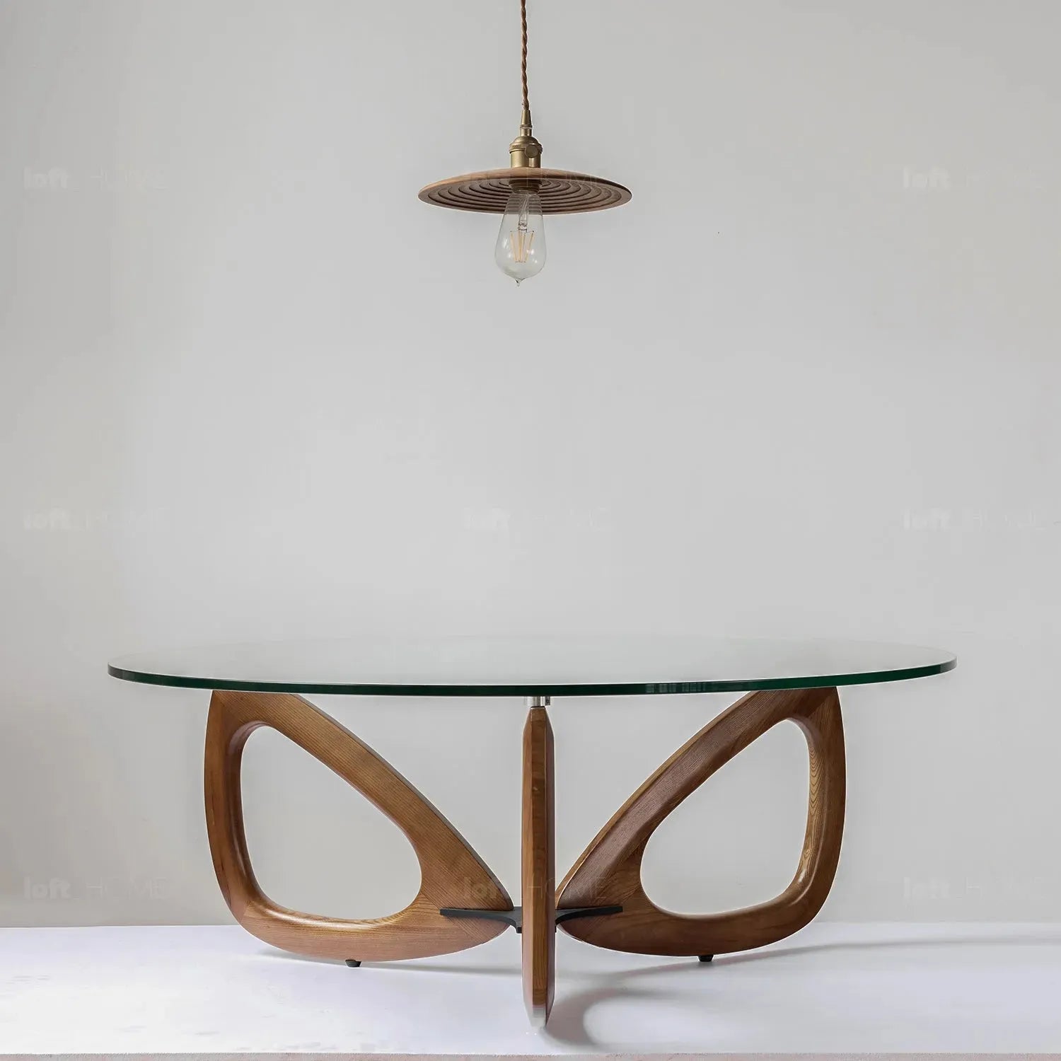 Japandi tempered glass coffee table petal in real life style.