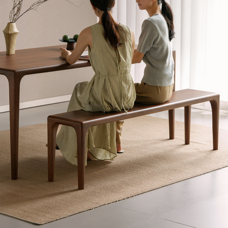 Japandi walnut wood dining bench conti primary product view.