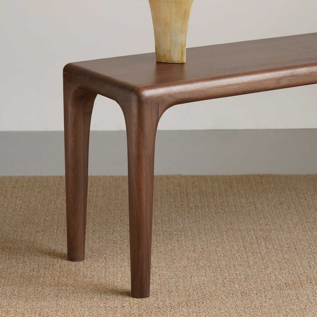 Japandi walnut wood dining bench conti in real life style.