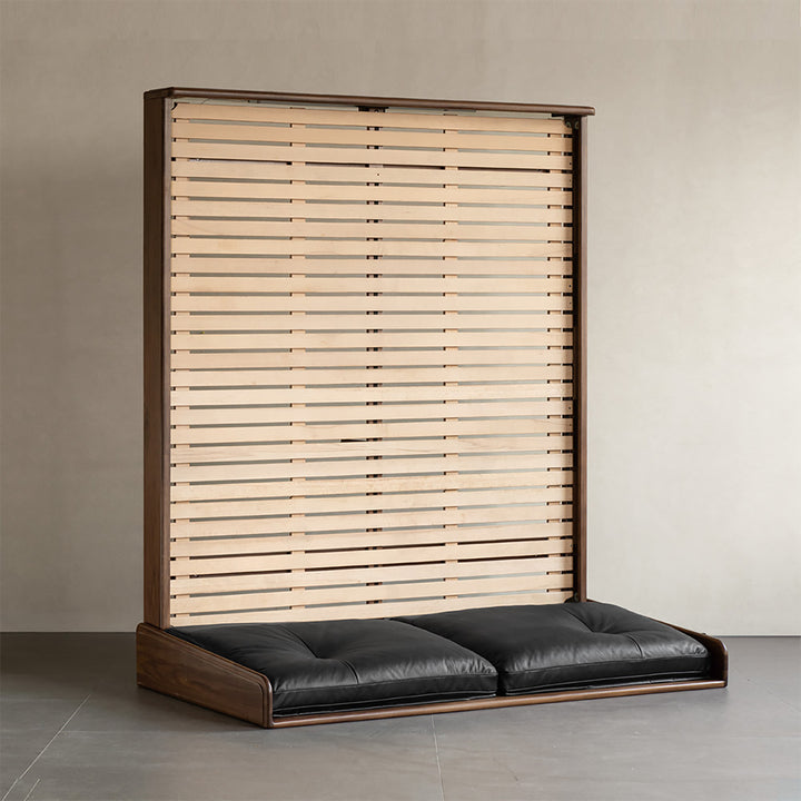 Japandi walnut wood genuine leather bed noir detail 1.