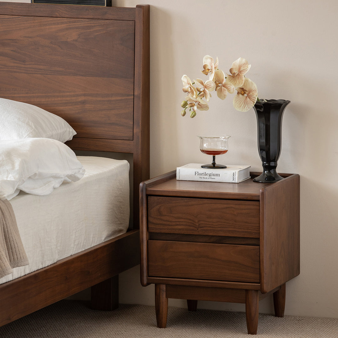 Japandi walnut wood side table vista material variants.