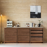 Japandi walnut wood sintered stone cabinet axis primary product view.