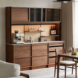 Japandi walnut wood sintered stone storage side cabinet axis primary product view.