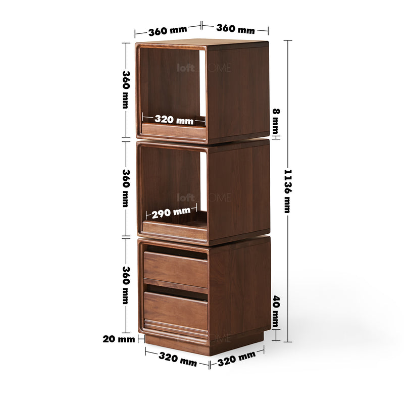 Japandi Walnut Wood Swivel Side Cabinet MONASH Size Chart