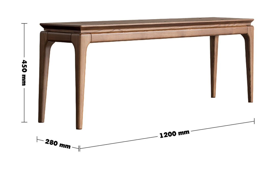 Japandi wood dining bench adeline size charts.