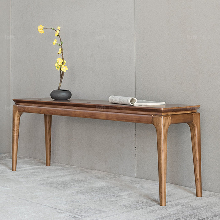 Japandi wood dining bench adeline with context.