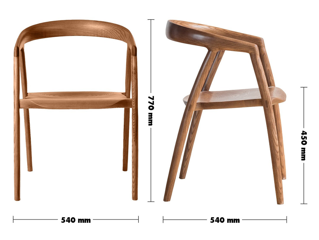 Japandi wood dining chair batoo size charts.