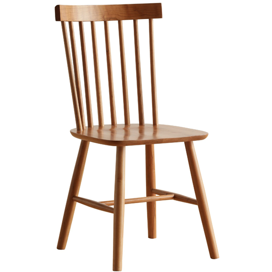 Japandi wood dining chair cherry windsor in white background.