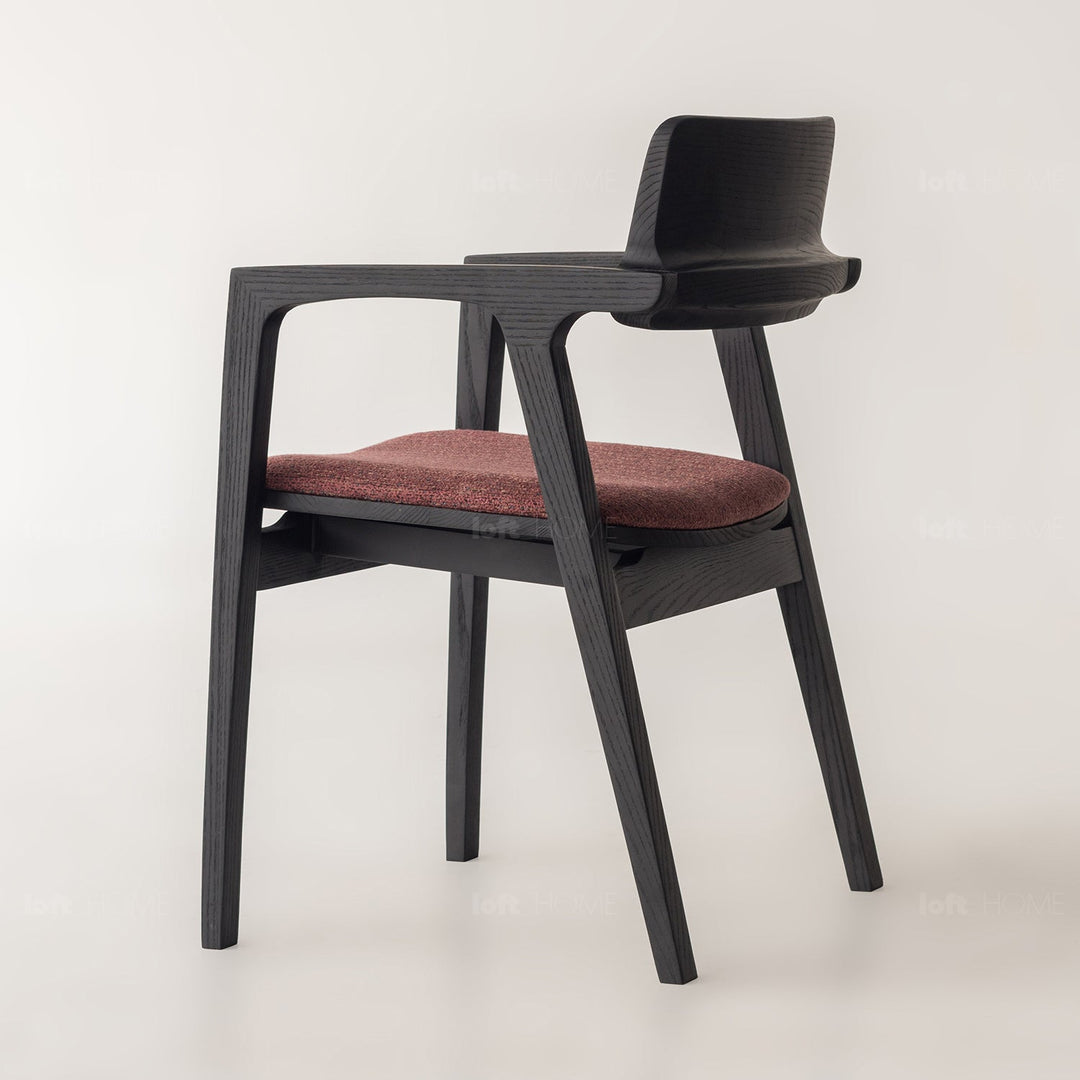 Japandi wood dining chair cuddy material variants.