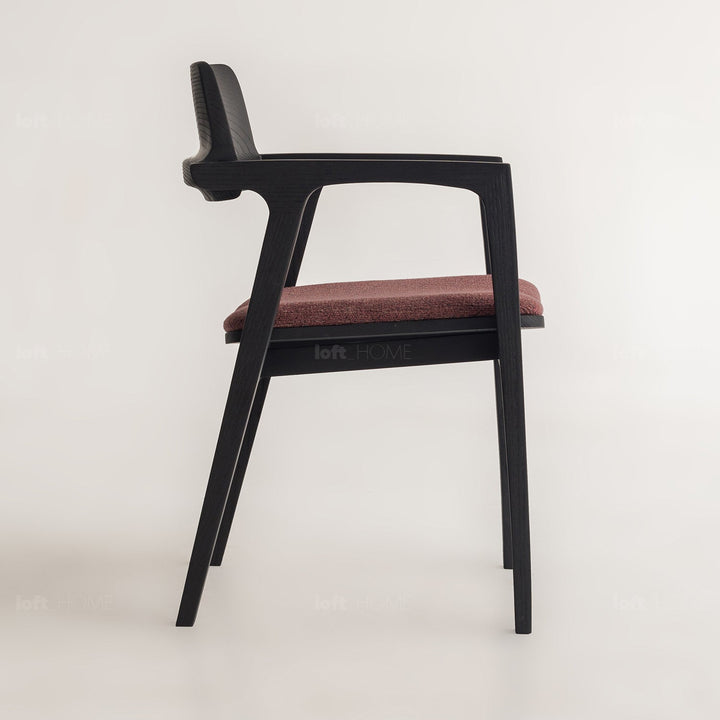 Japandi wood dining chair cuddy with context.