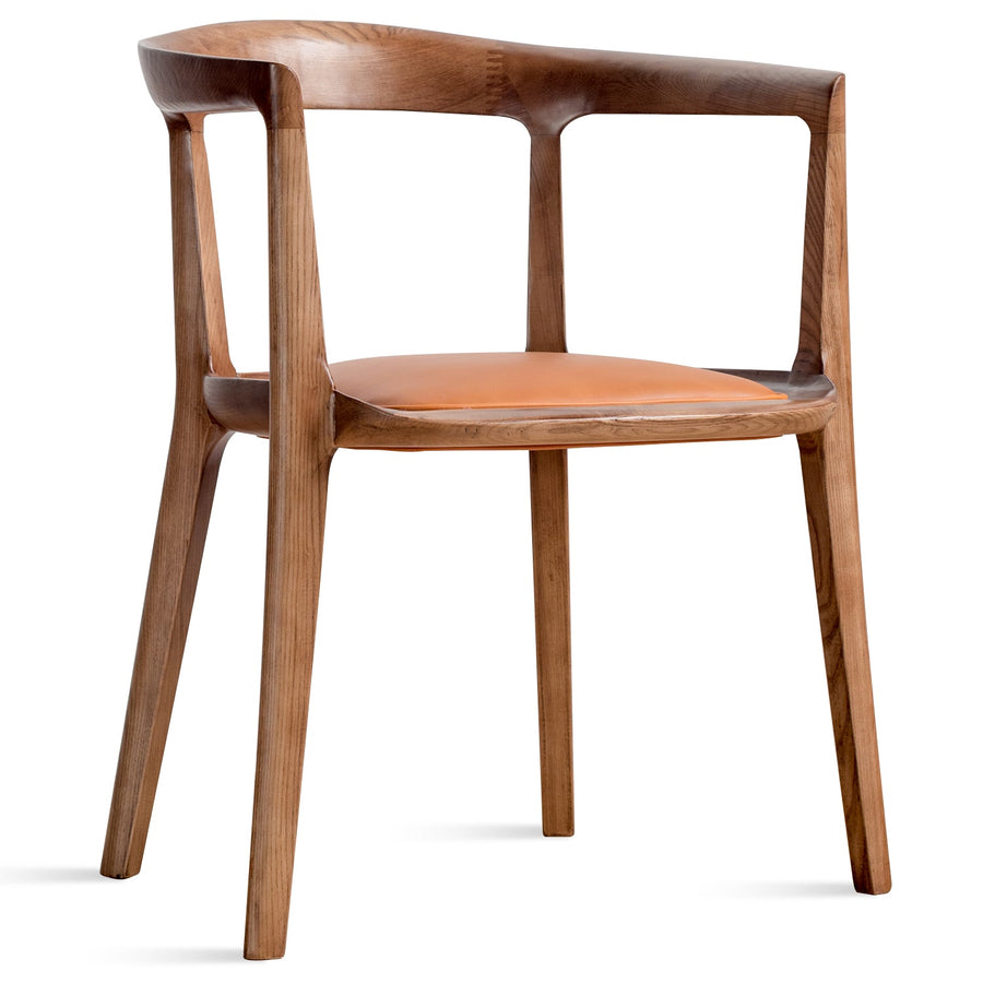 Japandi wood dining chair hero in white background.