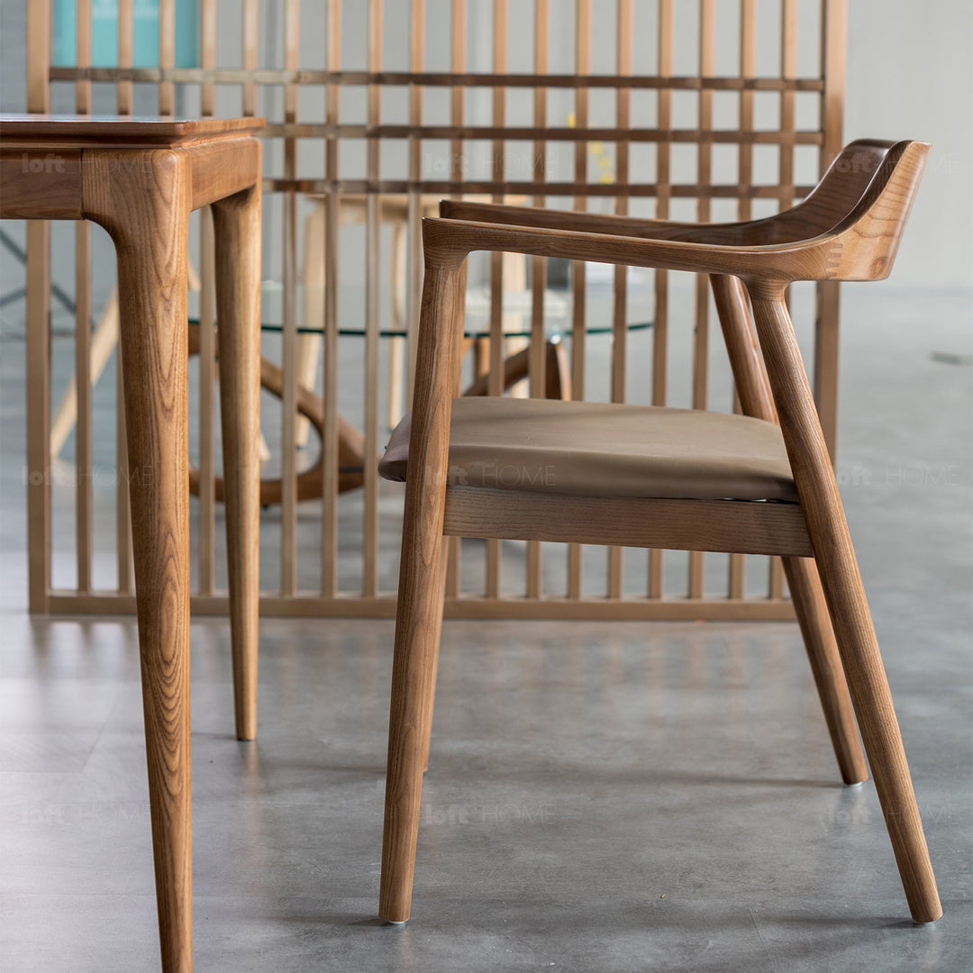 Japandi wood dining chair hiroshima with context.