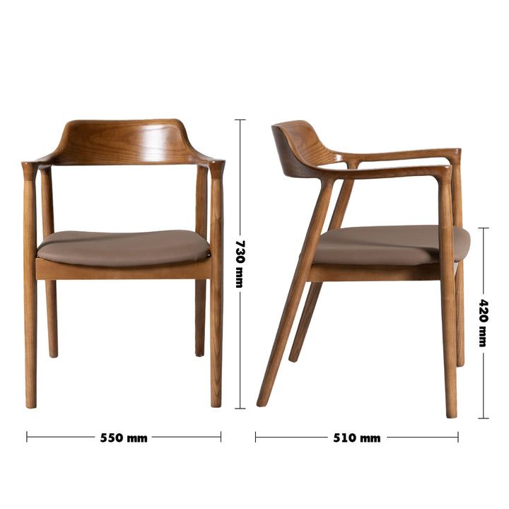Japandi wood dining chair hiroshima size charts.