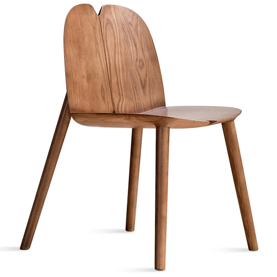 Japandi wood dining chair pulp in white background.