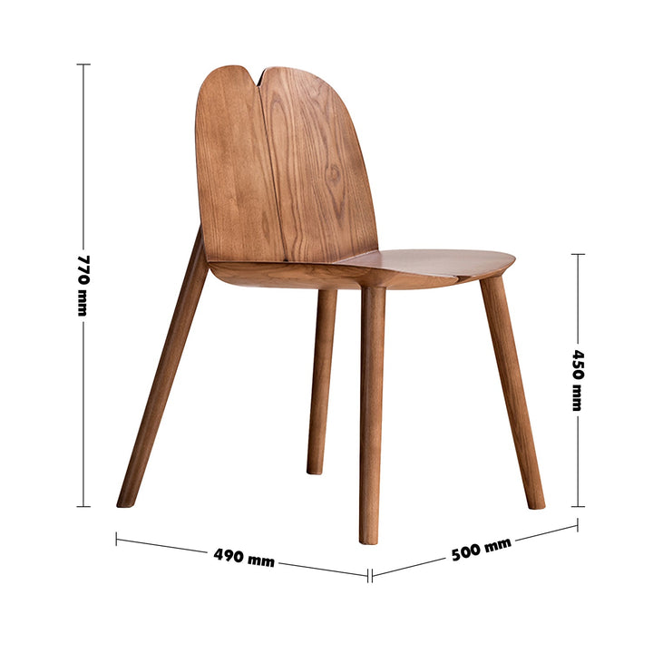 Japandi wood dining chair pulp size charts.