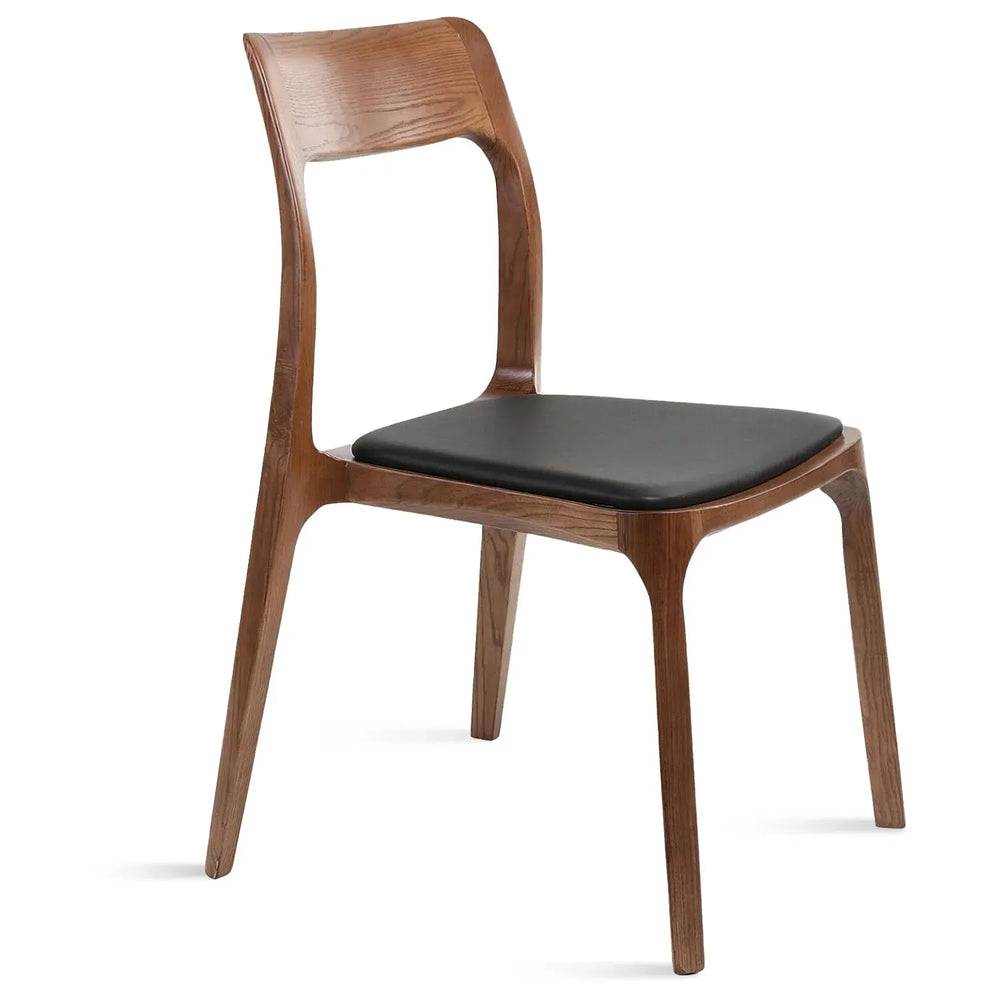 Japandi wood dining chair sleek in white background.