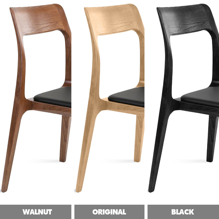 Japandi wood dining chair sleek color swatches.
