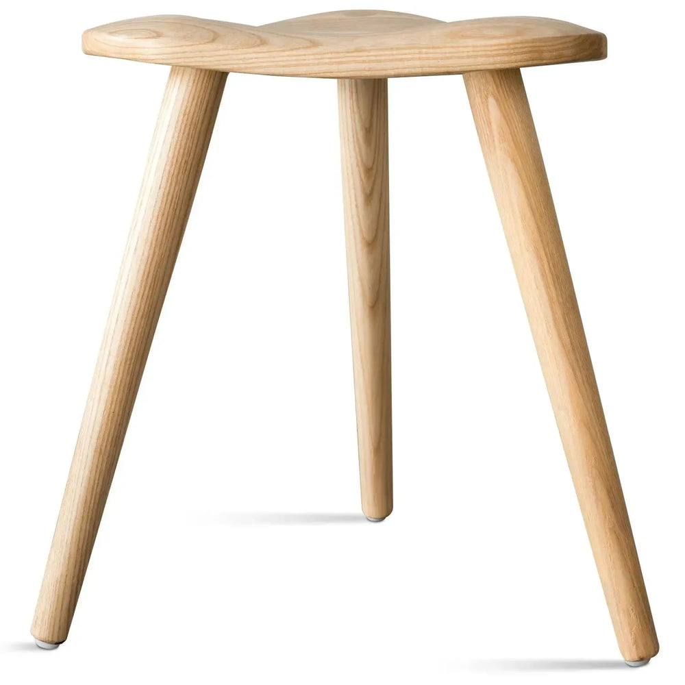 Japandi wood dining stool ride in white background.