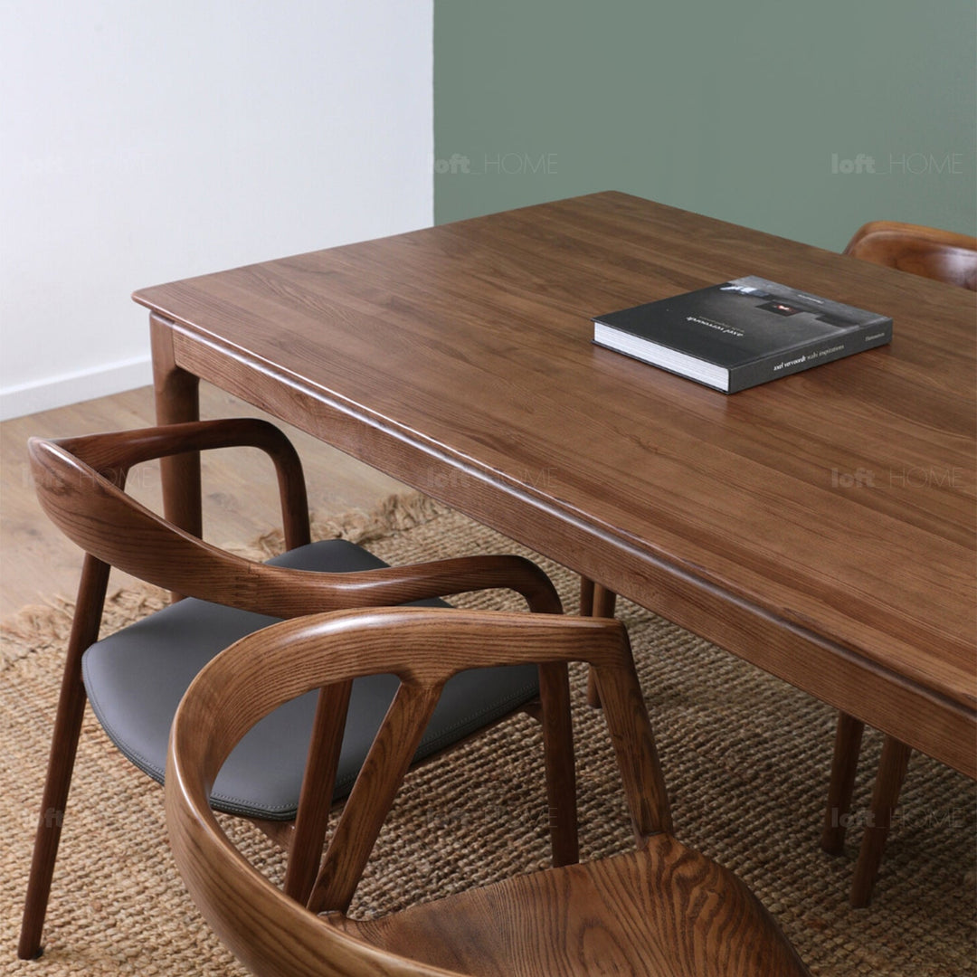 Japandi wood dining table adeline layered structure.