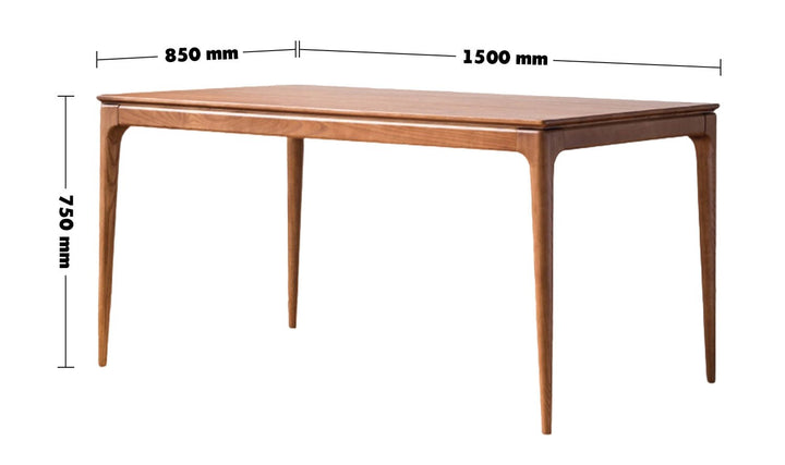 Japandi wood dining table adeline size charts.