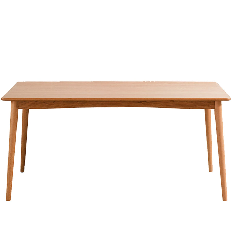 Japandi wood dining table cherry in white background.