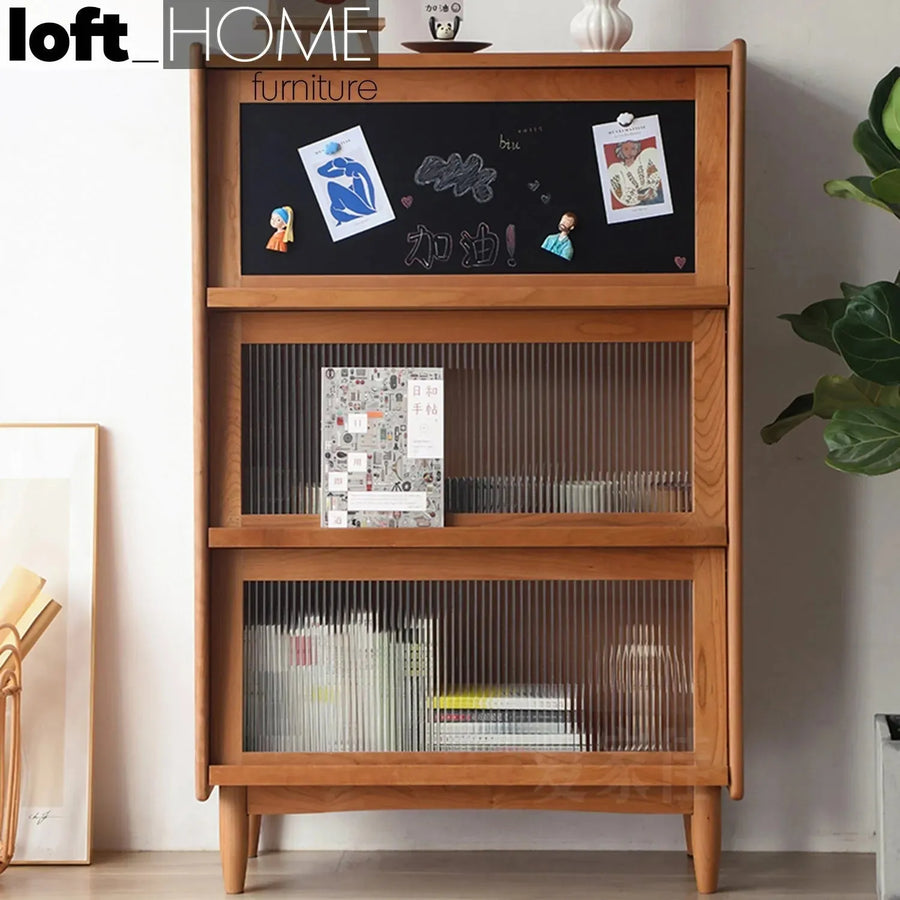 Scandinavian wood display cabinet cherry moru primary product view.