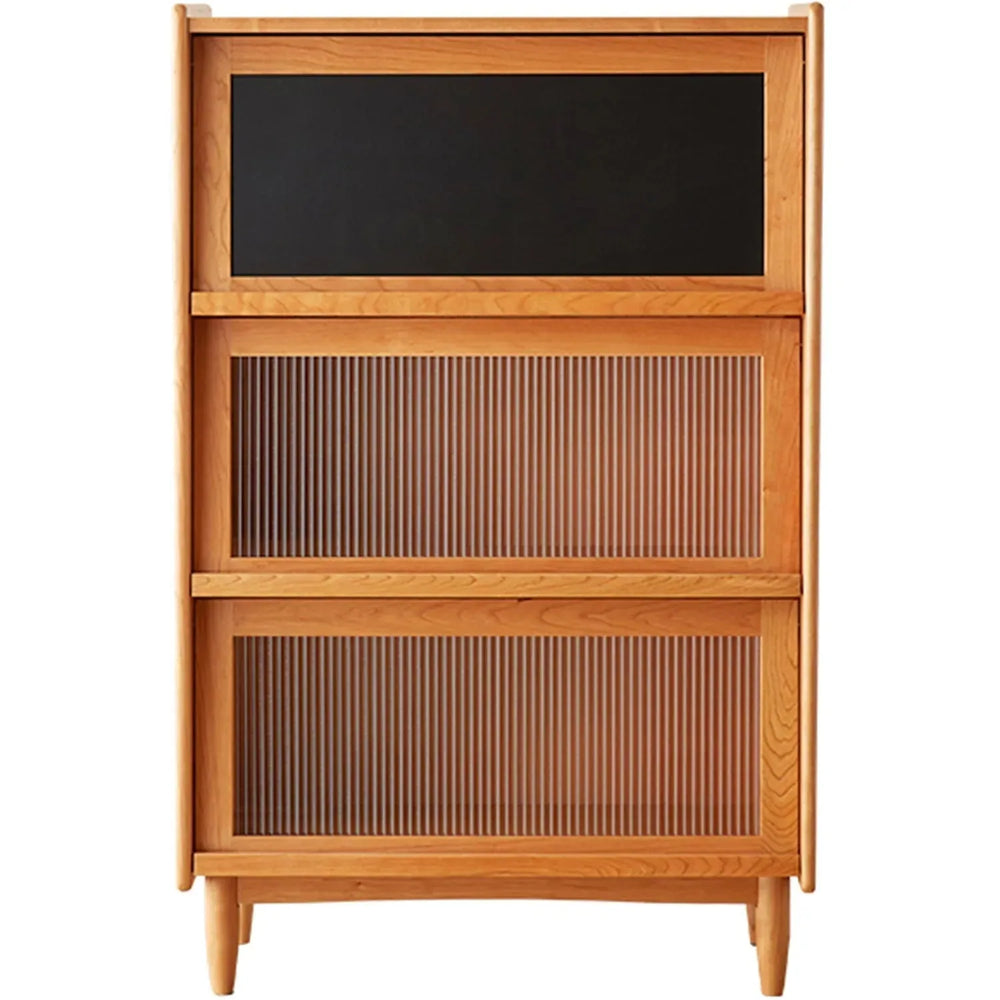 Scandinavian wood display cabinet cherry moru in white background.