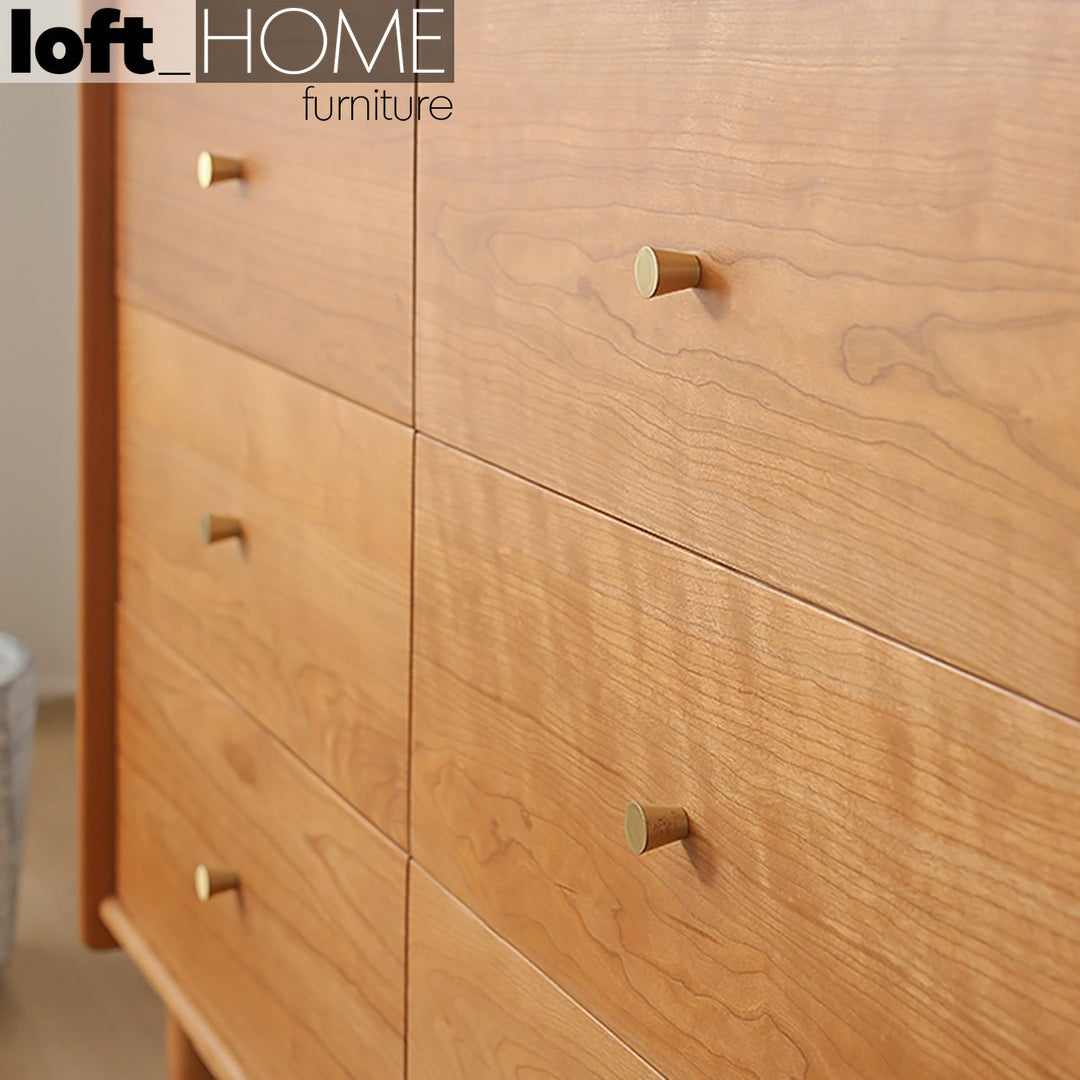 Japandi wood drawer cabinet cherry 6 drawers conceptual design.